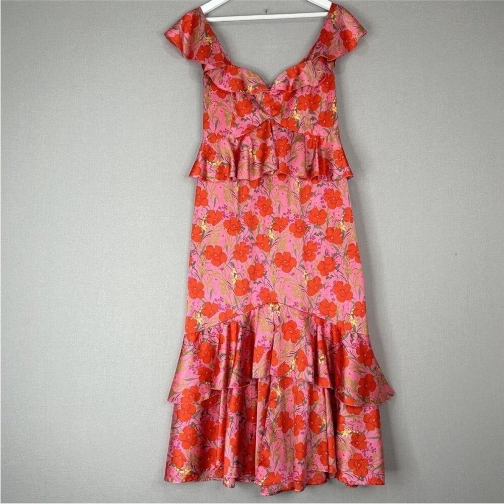 Show Me Your Mumu Womens Dress Large Pink Reese Smooch Floral Satin Ruffle Midi - Picture 3 of 4